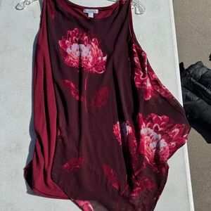 New York & Company Burgundy Floral Blouse